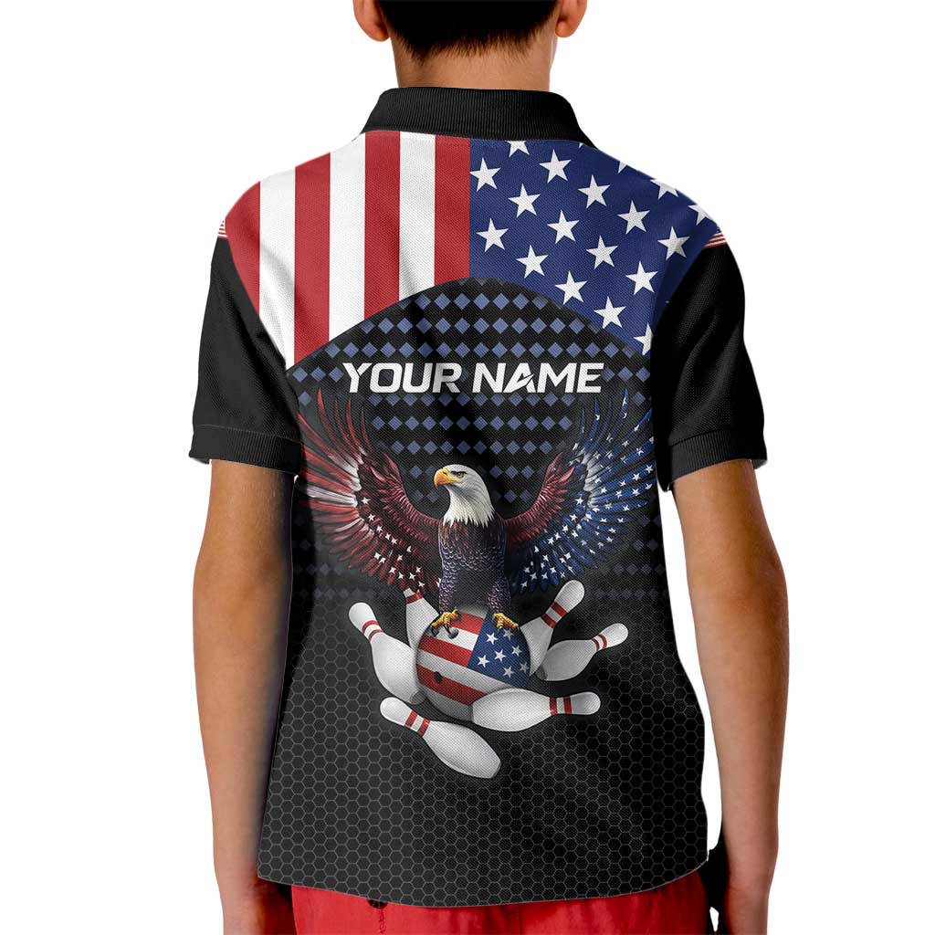 Custom Patriotic Bowling Kid Polo Shirt with Bald Eagle, American Flag Bowling Ball - Wonder Print Shop