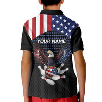 Custom Patriotic Bowling Kid Polo Shirt with Bald Eagle, American Flag Bowling Ball - Wonder Print Shop