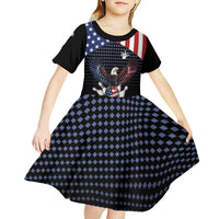 Custom Patriotic Bowling Kid Short Sleeve Dress with Bald Eagle, American Flag Bowling Ball - Wonder Print Shop