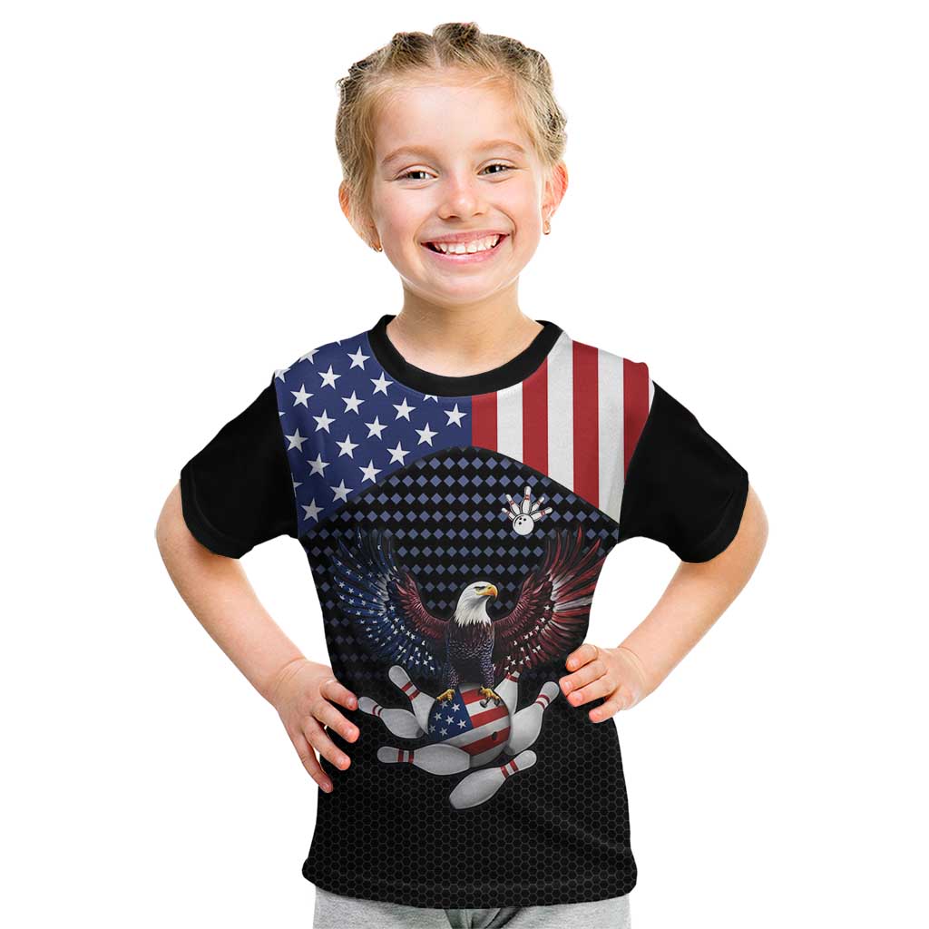 Custom Patriotic Bowling Kid T Shirt with Bald Eagle, American Flag Bowling Ball - Wonder Print Shop