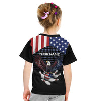 Custom Patriotic Bowling Kid T Shirt with Bald Eagle, American Flag Bowling Ball - Wonder Print Shop