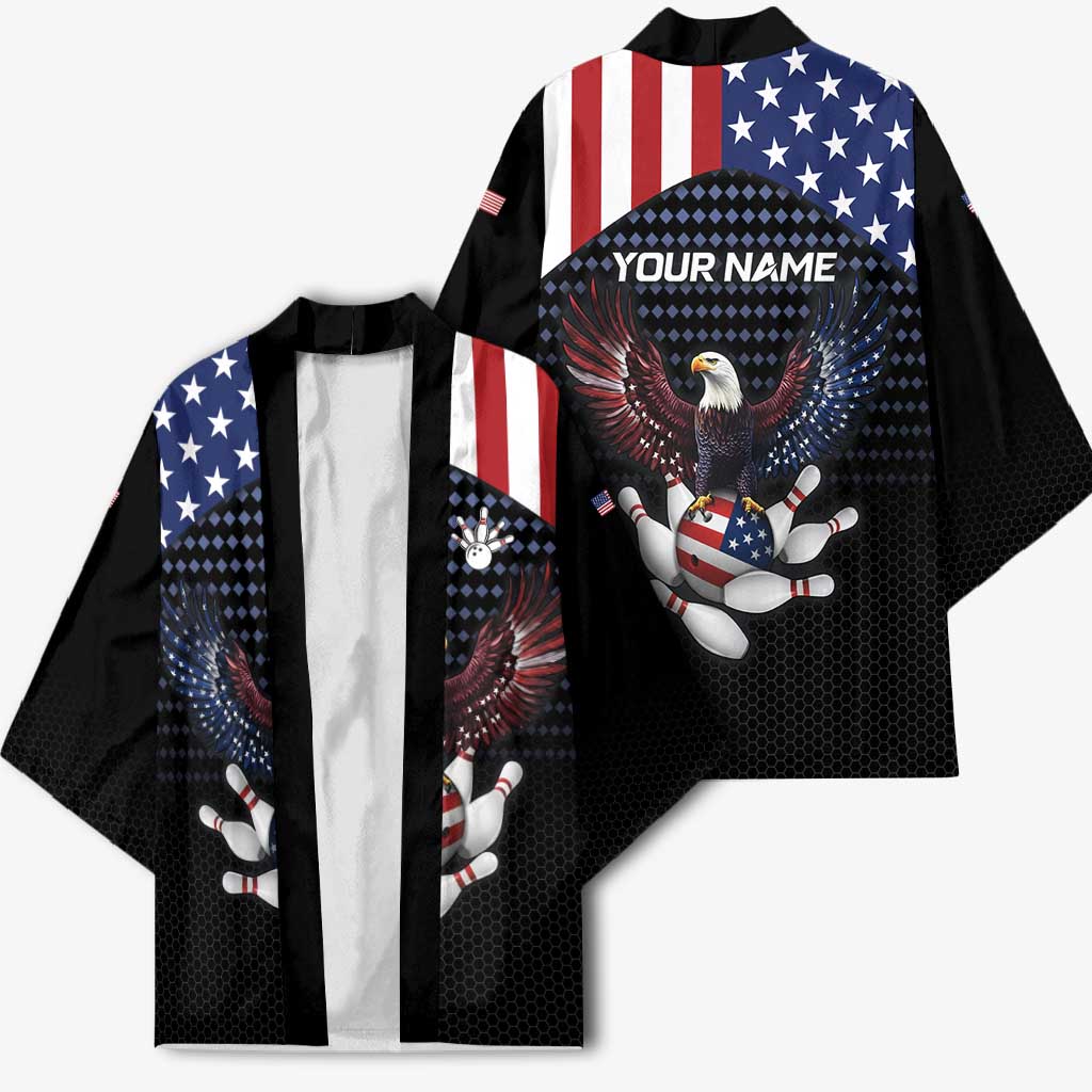 Custom Patriotic Bowling Kimono with Bald Eagle, American Flag Bowling Ball - Wonder Print Shop