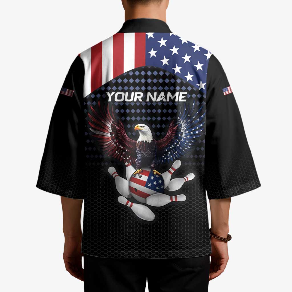 Custom Patriotic Bowling Kimono with Bald Eagle, American Flag Bowling Ball - Wonder Print Shop