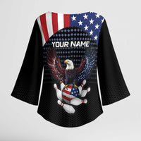 Custom Patriotic Bowling Kimono Sleeve Blouse with Bald Eagle, American Flag Bowling Ball - Wonder Print Shop