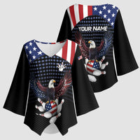 Custom Patriotic Bowling Kimono Sleeve Blouse with Bald Eagle, American Flag Bowling Ball - Wonder Print Shop