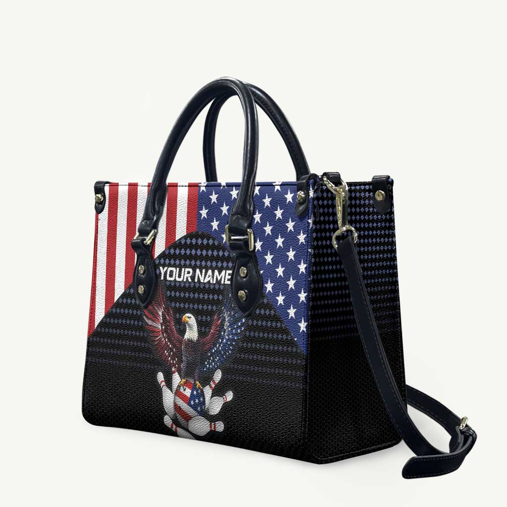 Custom Patriotic Bowling Leather Bag with Bald Eagle, American Flag Bowling Ball - Wonder Print Shop