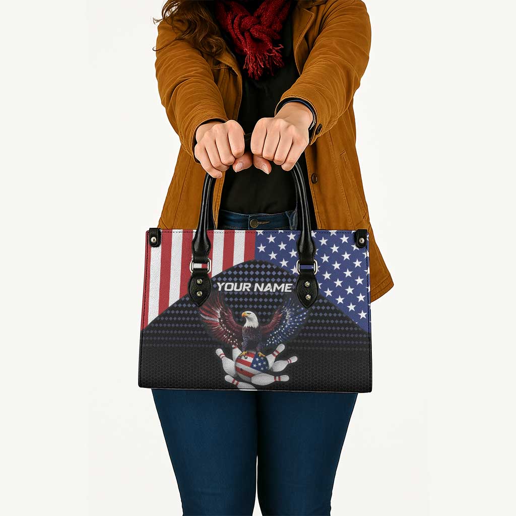 Custom Patriotic Bowling Leather Bag with Bald Eagle, American Flag Bowling Ball - Wonder Print Shop