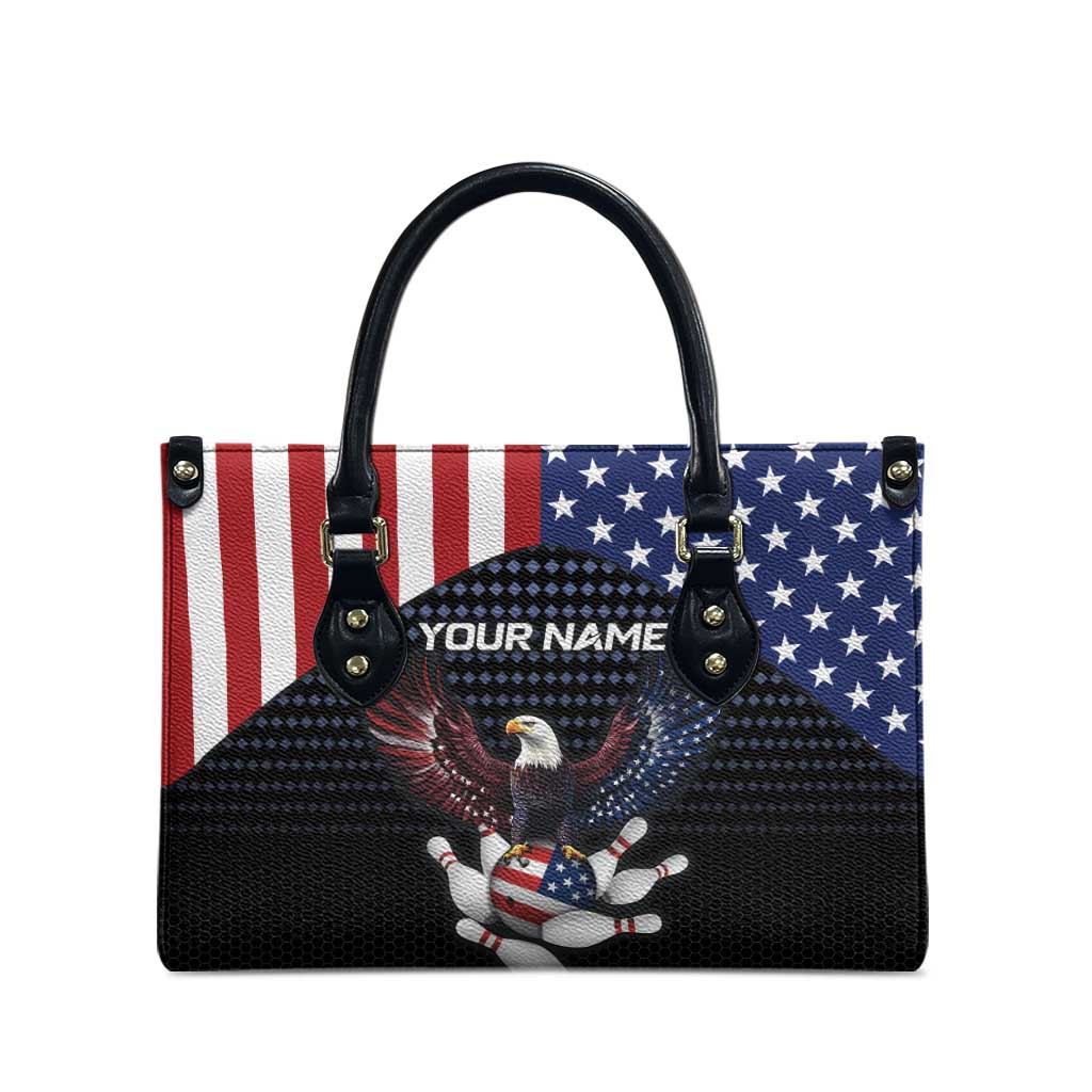 Custom Patriotic Bowling Leather Bag with Bald Eagle, American Flag Bowling Ball - Wonder Print Shop