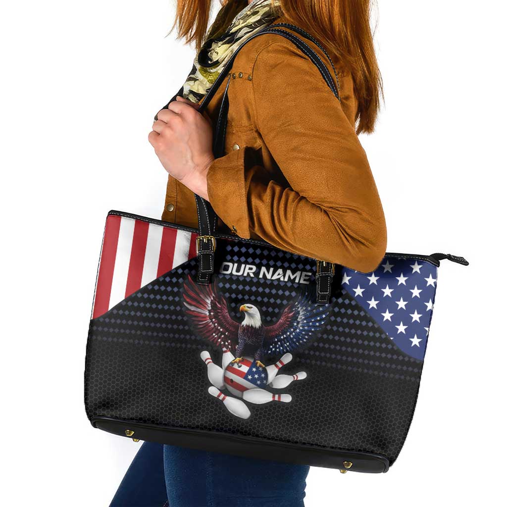 Custom Patriotic Bowling Leather Tote Bag with Bald Eagle, American Flag Bowling Ball - Wonder Print Shop