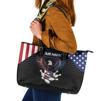 Custom Patriotic Bowling Leather Tote Bag with Bald Eagle, American Flag Bowling Ball - Wonder Print Shop
