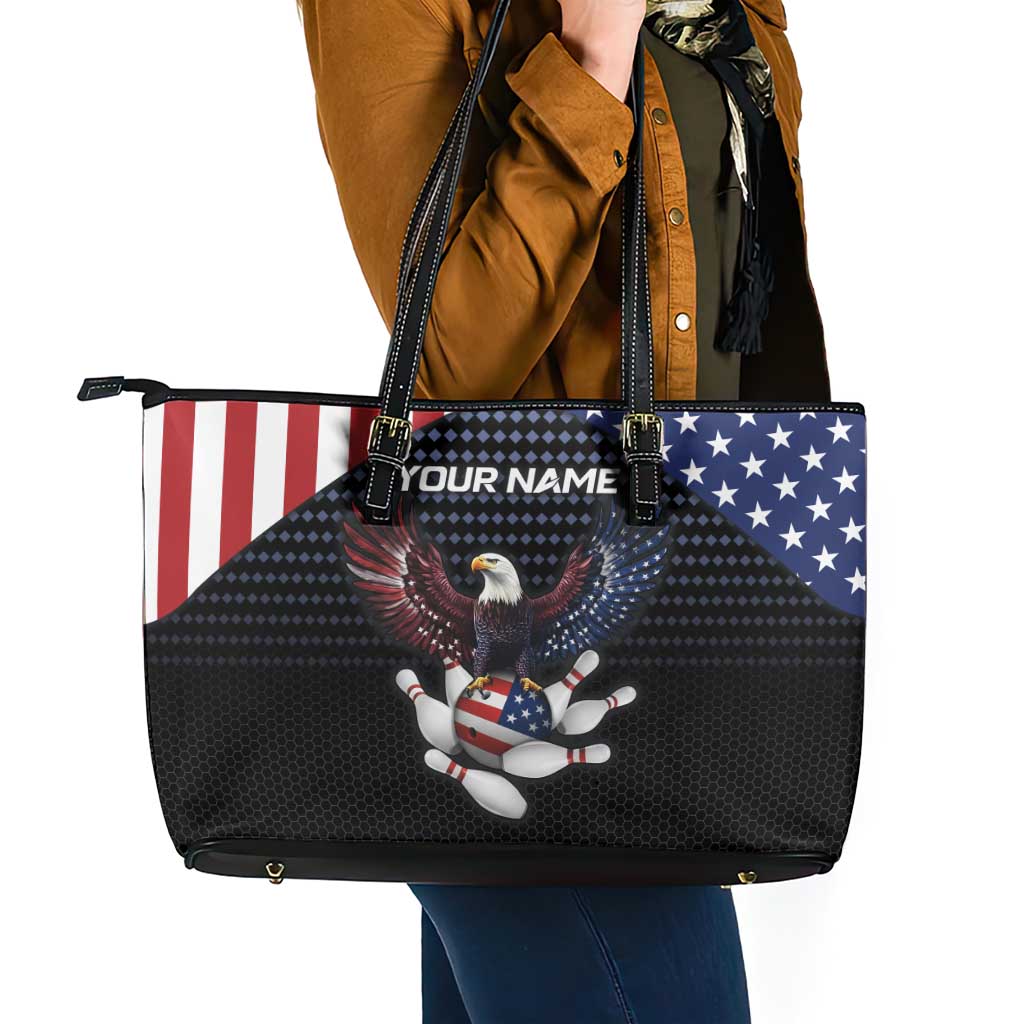 Custom Patriotic Bowling Leather Tote Bag with Bald Eagle, American Flag Bowling Ball - Wonder Print Shop