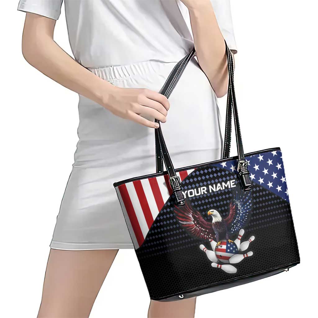 Custom Patriotic Bowling Leather Tote Bag with Bald Eagle, American Flag Bowling Ball - Wonder Print Shop