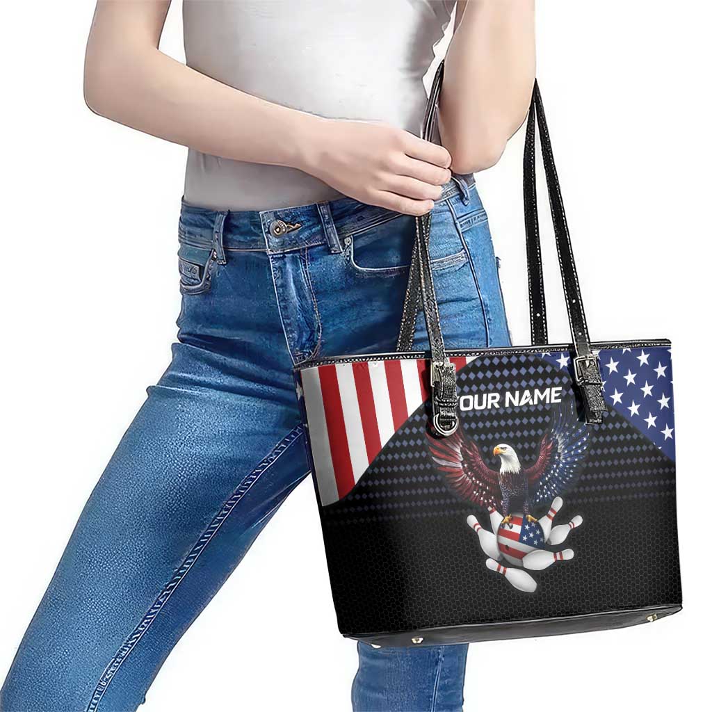 Custom Patriotic Bowling Leather Tote Bag with Bald Eagle, American Flag Bowling Ball - Wonder Print Shop
