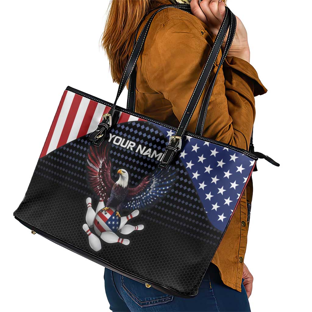 Custom Patriotic Bowling Leather Tote Bag with Bald Eagle, American Flag Bowling Ball - Wonder Print Shop