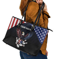 Custom Patriotic Bowling Leather Tote Bag with Bald Eagle, American Flag Bowling Ball - Wonder Print Shop