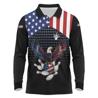 Custom Patriotic Bowling Long Sleeve Polo Shirt with Bald Eagle, American Flag Bowling Ball - Wonder Print Shop