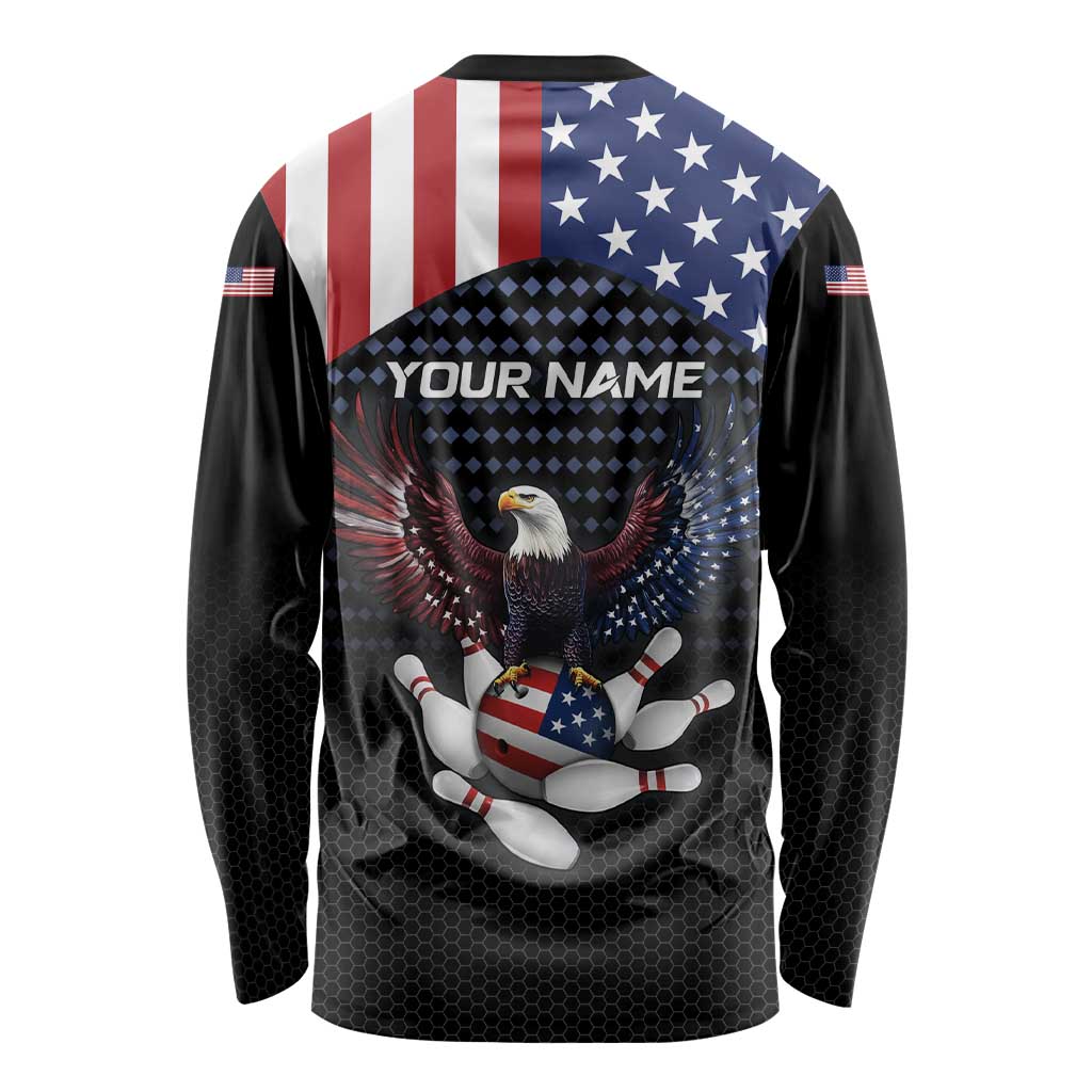 Custom Patriotic Bowling Long Sleeve Shirt with Bald Eagle, American Flag Bowling Ball - Wonder Print Shop
