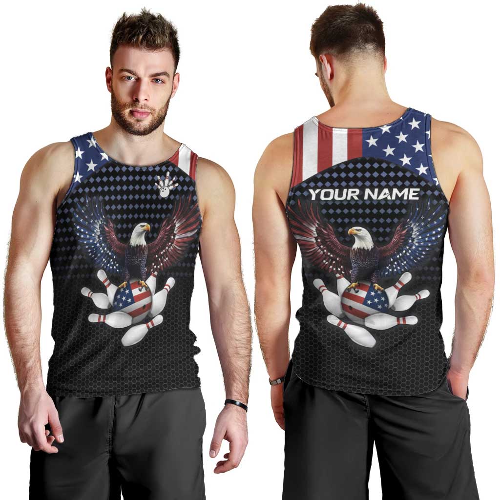 Custom Patriotic Bowling Men Tank Top with Bald Eagle, American Flag Bowling Ball - Wonder Print Shop