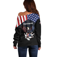 Custom Patriotic Bowling Off Shoulder Sweater with Bald Eagle, American Flag Bowling Ball - Wonder Print Shop