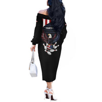 Custom Patriotic Bowling Off The Shoulder Long Sleeve Dress with Bald Eagle, American Flag Bowling Ball - Wonder Print Shop