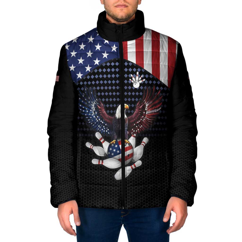 Custom Patriotic Bowling Padded Jacket with Bald Eagle, American Flag Bowling Ball - Wonder Print Shop
