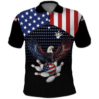 Custom Patriotic Bowling Polo Shirt with Bald Eagle, American Flag Bowling Ball - Wonder Print Shop