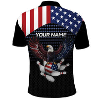 Custom Patriotic Bowling Polo Shirt with Bald Eagle, American Flag Bowling Ball - Wonder Print Shop