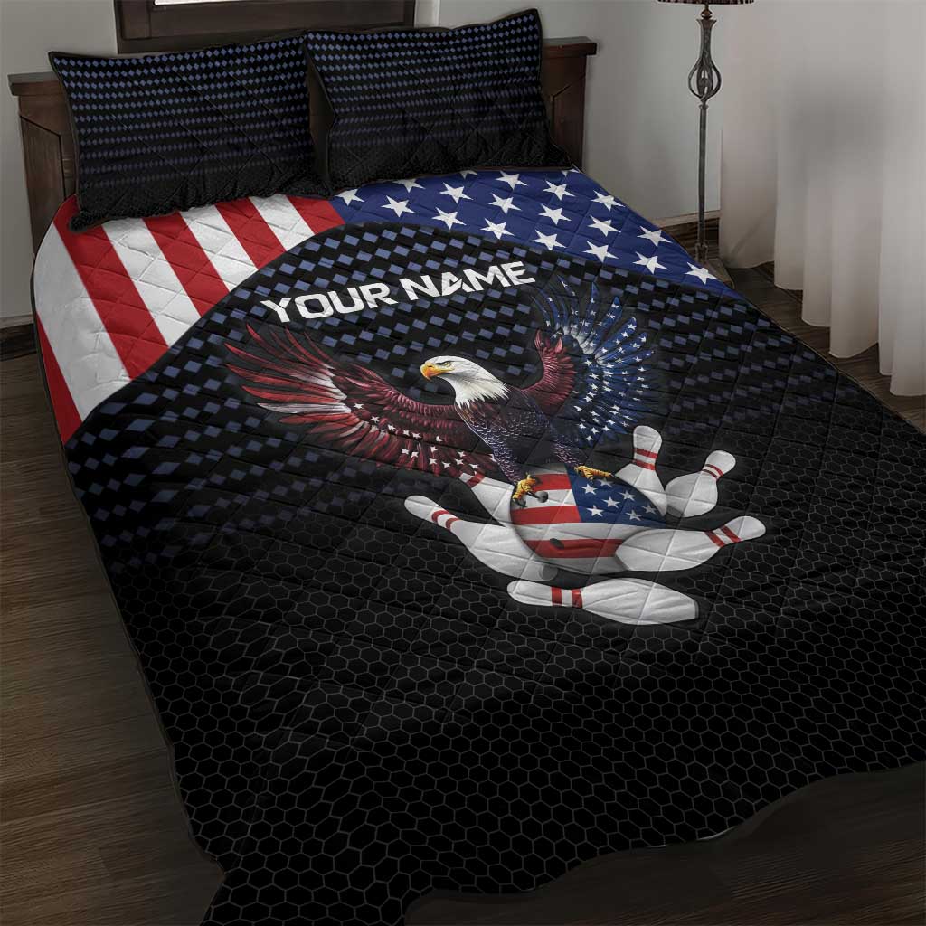 Custom Patriotic Bowling Quilt Bed Set with Bald Eagle, American Flag Bowling Ball - Wonder Print Shop