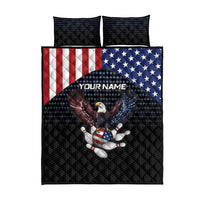 Custom Patriotic Bowling Quilt Bed Set with Bald Eagle, American Flag Bowling Ball - Wonder Print Shop