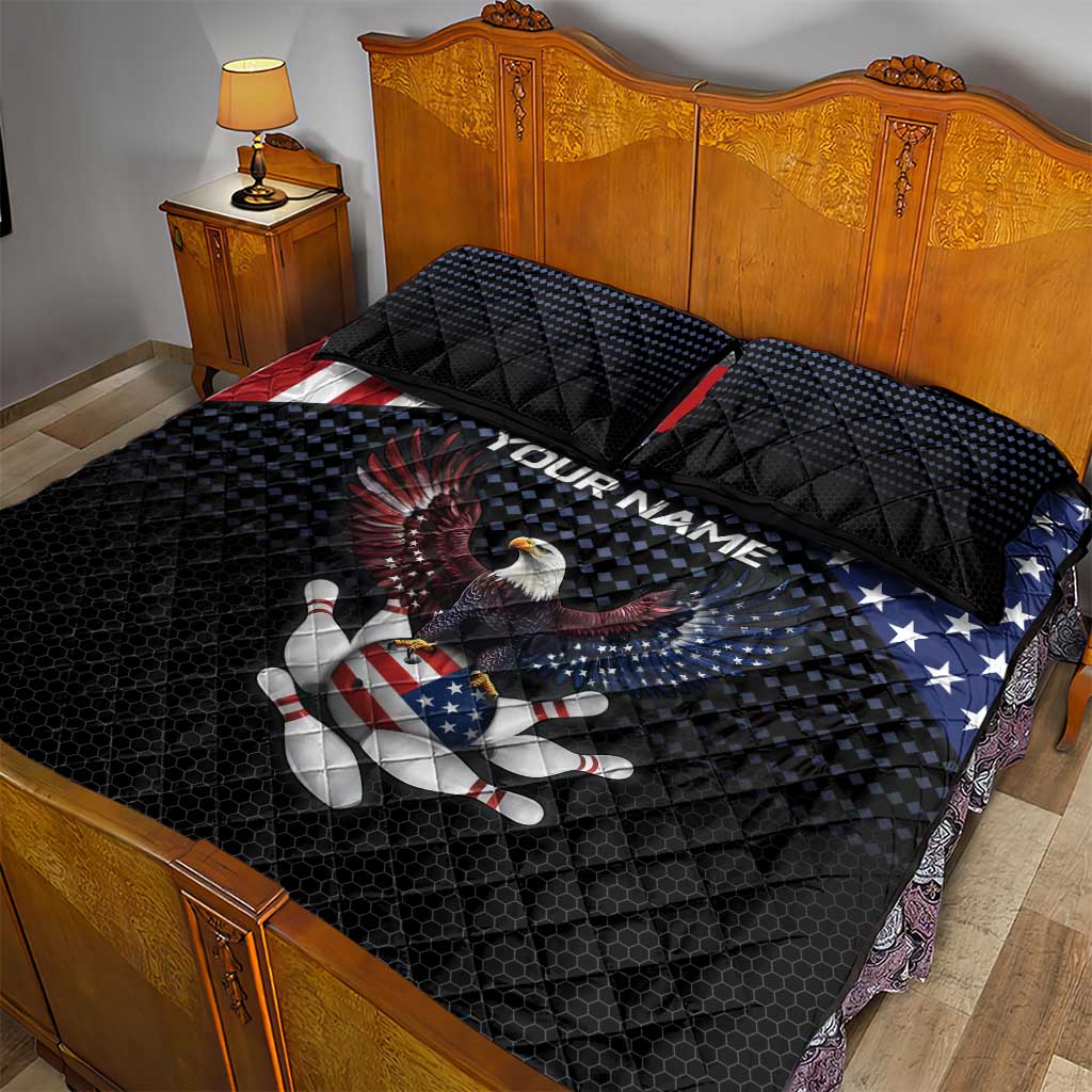 Custom Patriotic Bowling Quilt Bed Set with Bald Eagle, American Flag Bowling Ball - Wonder Print Shop