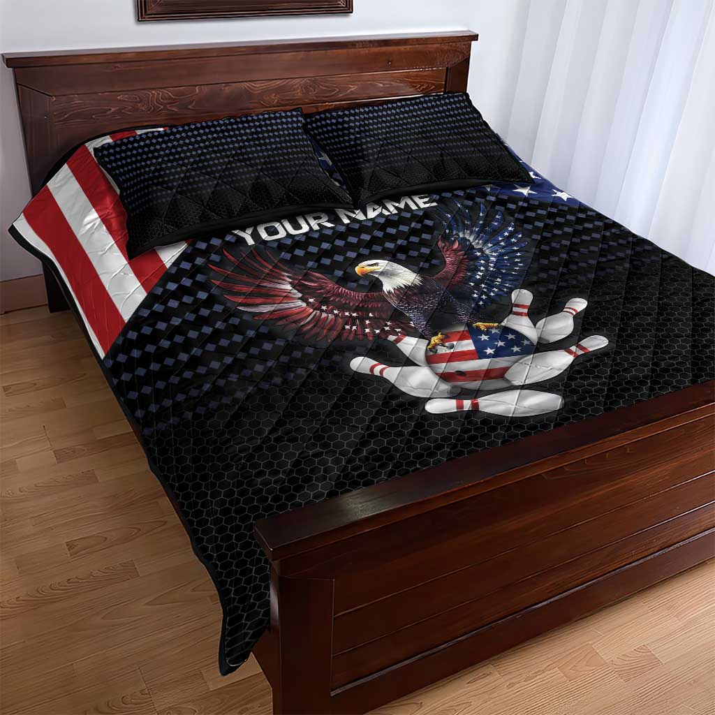 Custom Patriotic Bowling Quilt Bed Set with Bald Eagle, American Flag Bowling Ball - Wonder Print Shop
