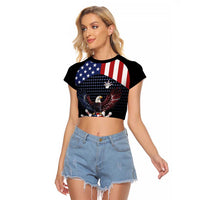 Custom Patriotic Bowling Raglan Cropped T Shirt with Bald Eagle, American Flag Bowling Ball - Wonder Print Shop