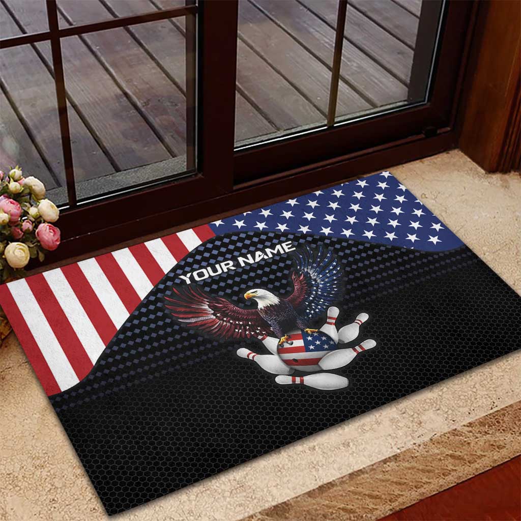 Custom Patriotic Bowling Rubber Doormat with Bald Eagle, American Flag Bowling Ball - Wonder Print Shop