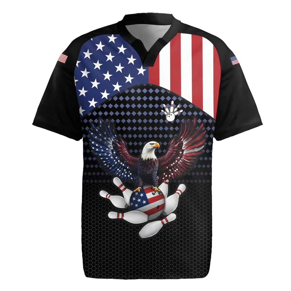 Custom Patriotic Bowling Rugby Jersey with Bald Eagle, American Flag Bowling Ball - Wonder Print Shop