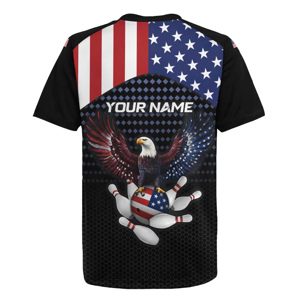 Custom Patriotic Bowling Rugby Jersey with Bald Eagle, American Flag Bowling Ball - Wonder Print Shop