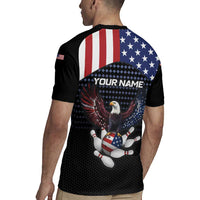 Custom Patriotic Bowling Rugby Jersey with Bald Eagle, American Flag Bowling Ball - Wonder Print Shop