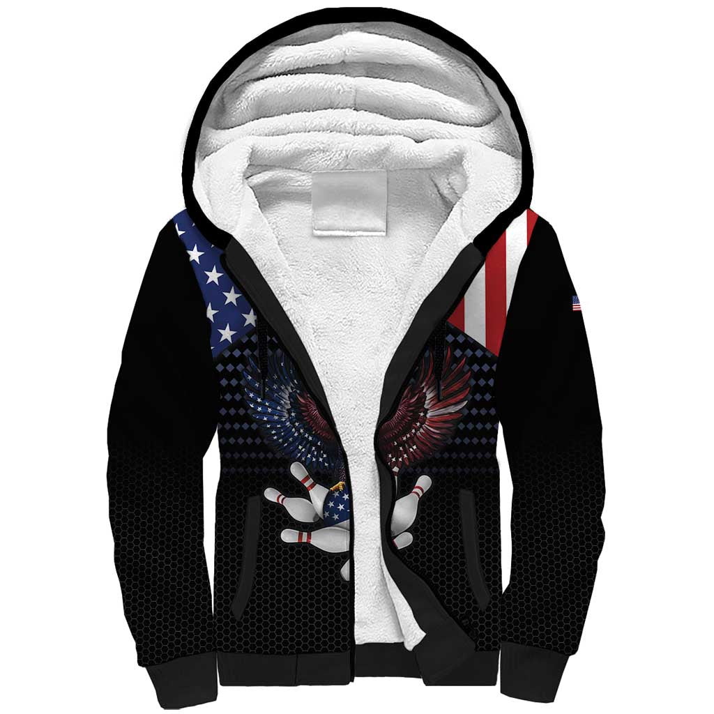 Custom Patriotic Bowling Sherpa Hoodie with Bald Eagle, American Flag Bowling Ball - Wonder Print Shop