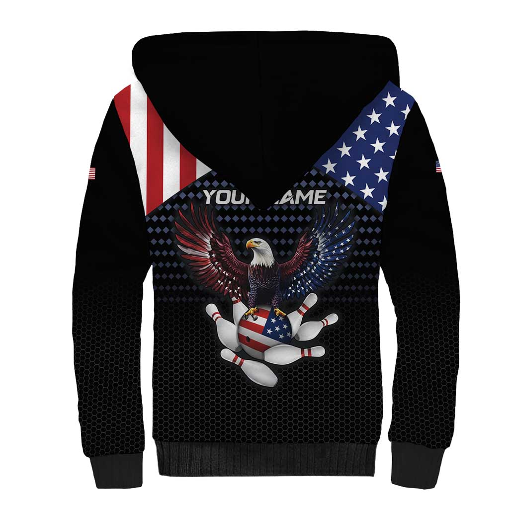 Custom Patriotic Bowling Sherpa Hoodie with Bald Eagle, American Flag Bowling Ball - Wonder Print Shop