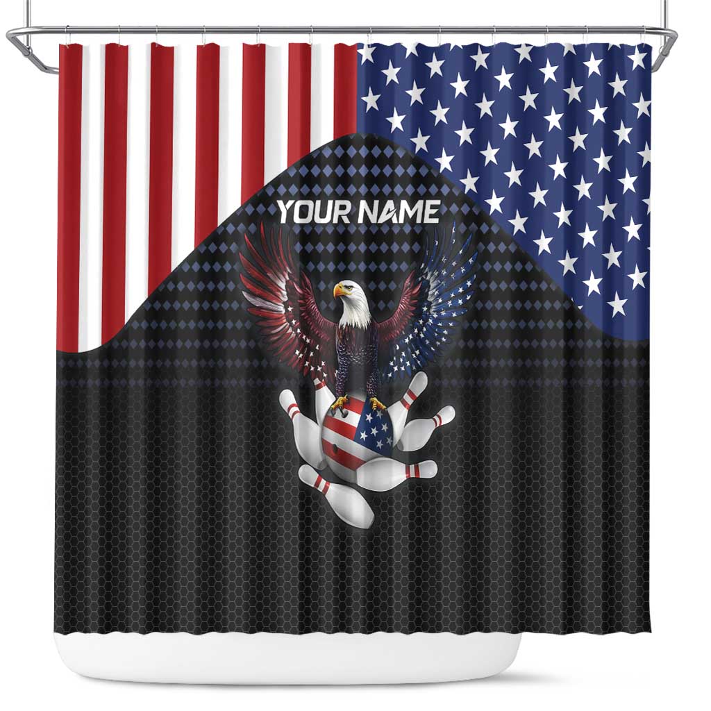 Custom Patriotic Bowling Shower Curtain with Bald Eagle, American Flag Bowling Ball - Wonder Print Shop