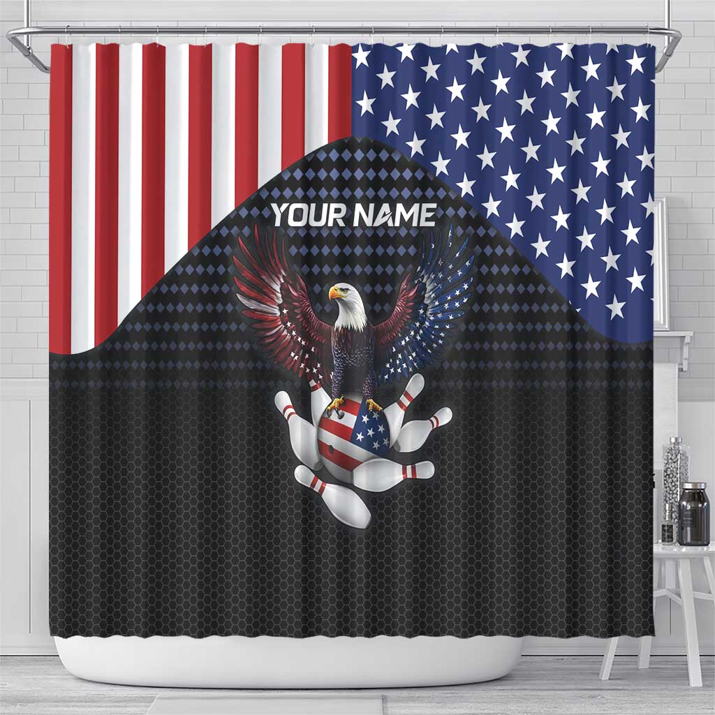 Custom Patriotic Bowling Shower Curtain with Bald Eagle, American Flag Bowling Ball - Wonder Print Shop