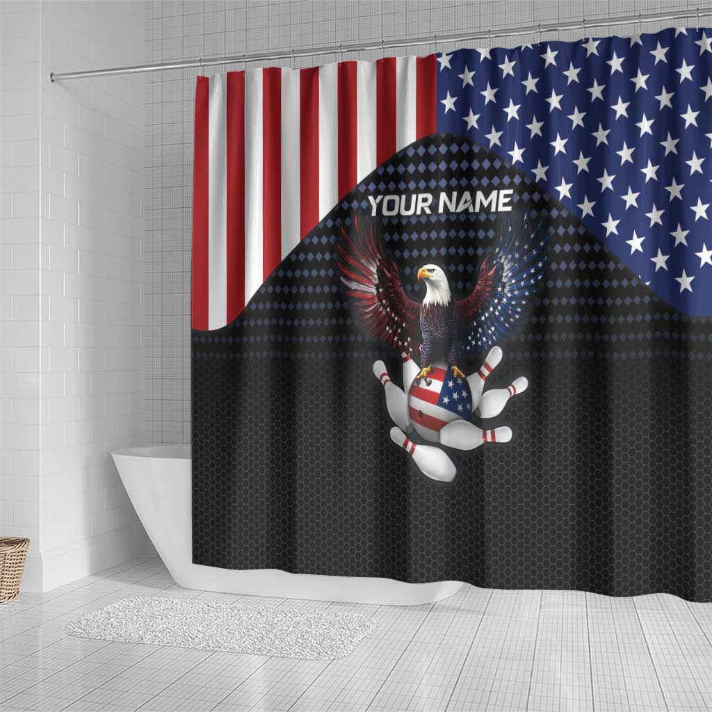 Custom Patriotic Bowling Shower Curtain with Bald Eagle, American Flag Bowling Ball - Wonder Print Shop