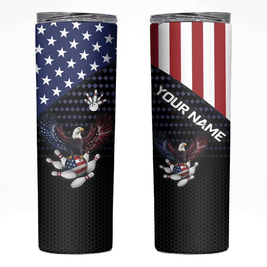 Custom Patriotic Bowling Skinny Tumbler with Bald Eagle, American Flag Bowling Ball - Wonder Print Shop