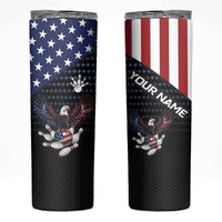 Custom Patriotic Bowling Skinny Tumbler with Bald Eagle, American Flag Bowling Ball - Wonder Print Shop