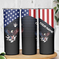 Custom Patriotic Bowling Skinny Tumbler with Bald Eagle, American Flag Bowling Ball - Wonder Print Shop