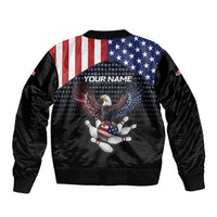 Custom Patriotic Bowling Sleeve Zip Bomber Jacket with Bald Eagle, American Flag Bowling Ball - Wonder Print Shop