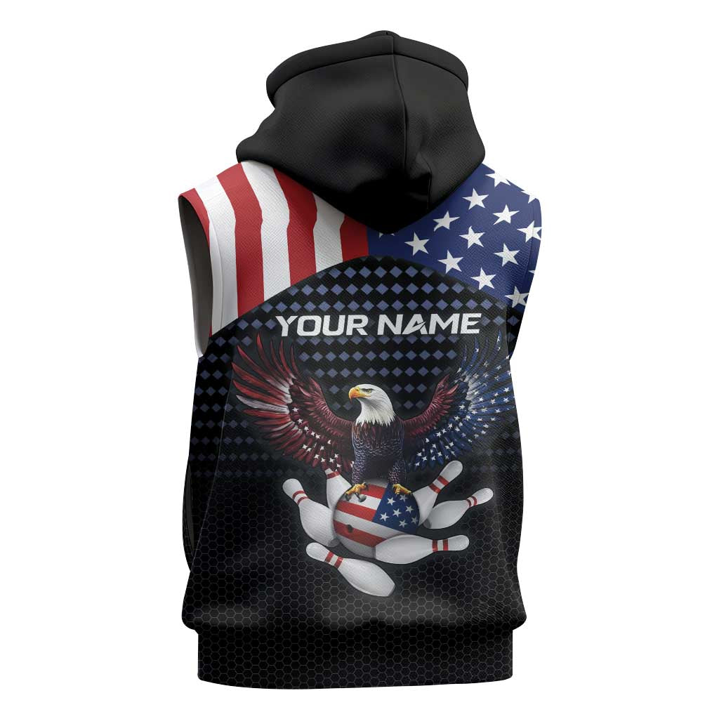 Custom Patriotic Bowling Sleeveless Hoodie with Bald Eagle, American Flag Bowling Ball - Wonder Print Shop