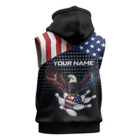 Custom Patriotic Bowling Sleeveless Hoodie with Bald Eagle, American Flag Bowling Ball - Wonder Print Shop