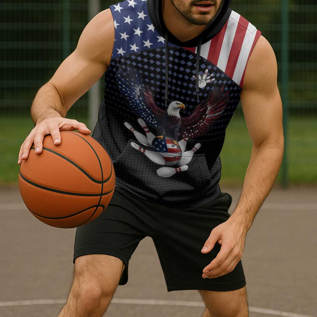 Custom Patriotic Bowling Sleeveless Hoodie with Bald Eagle, American Flag Bowling Ball - Wonder Print Shop