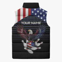 Custom Patriotic Bowling Sleeveless Puffer Jacket with Bald Eagle, American Flag Bowling Ball - Wonder Print Shop