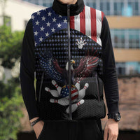 Custom Patriotic Bowling Sleeveless Puffer Jacket with Bald Eagle, American Flag Bowling Ball - Wonder Print Shop